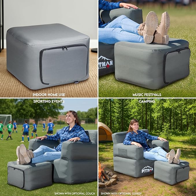 Pittman Inflatable Ottoman Foot Rest for Camping - Outdoor Pouf Ottoman is Waterproof for Camping &amp Patio - Removable Cover for Easy Cleaning - Inflatable Foot Stool Matches Our Popular Furniture
