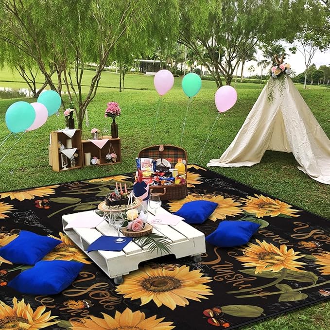 Extra Large Picnic Blankets Waterproof Foldable (80 x 80) Beach Blanket Waterproof Sandproof3-Layer Thicking Mat Outdoor Packable Camping Blanket