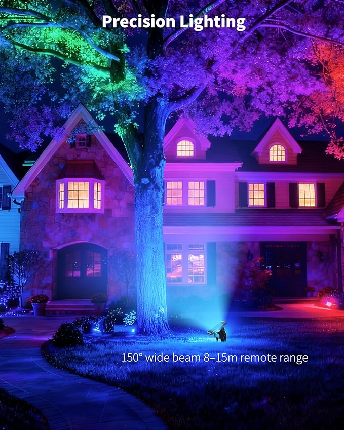 Ofuray Solar Spot Lights Outdoor RGB Color Changing with 8 Lighting Modes IP67 Waterproof Landscape Lights 9.8ft Cable 5200mAh Power Dusk to Dawn Solar Spotlights for Flag Garden &amp Outdoor Déc