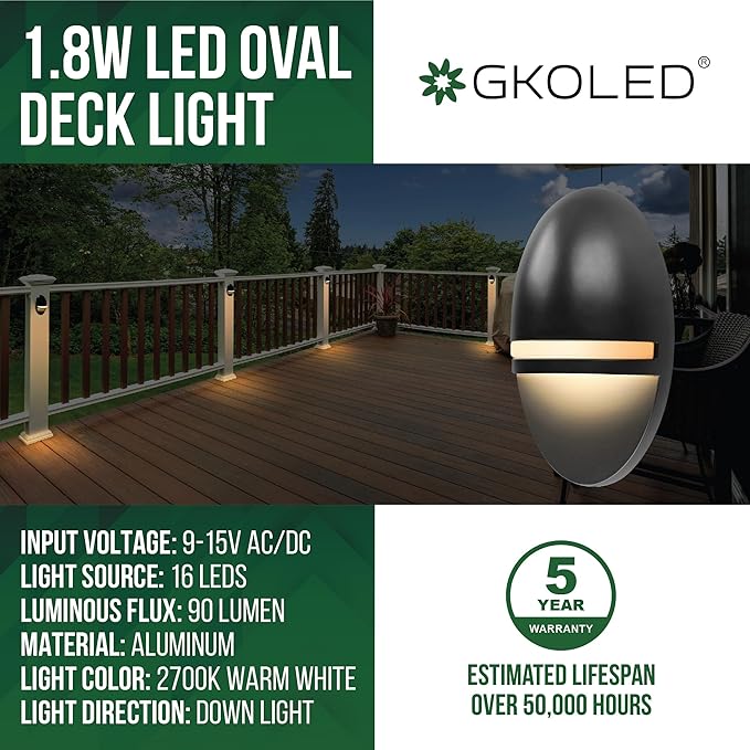 GKOLED 2-Pack Low Voltage LED Post Light Outdoor Waterproof Landscape Deck Lights with 2W Integrated LED Chips 9-15V AC/DC 2700K Die-cast Aluminum Matte Black Powder Coated Finish