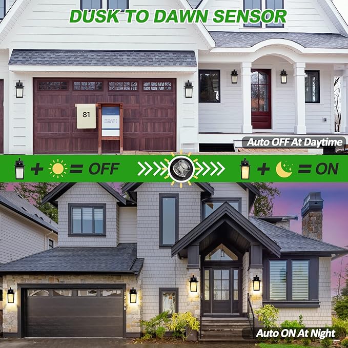 LED Dusk to Dawn Outdoor Lighting - 2 Packs Outdoor Wall Lights for House 13W 3000K LED Outside Porch Lantern Black Exterior Wall Sconce for Garage Doorway Garden 100% Waterproof Anti-Rust