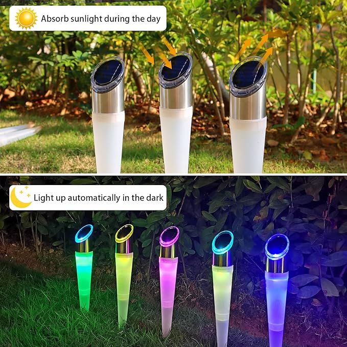 pearlstar Solar Lights Outdoor Garden Pathway Lights LED White&ampColor Changing Landscape Lighting Waterproof for Path Lawn Patio Yard Walkway Driveway4 LED Bulbs&amp 2 Lights Effect (6pack)