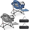 Ainfox Hammock Camping Chair with Footrest Heavy Duty Foldable Portable Rocking Hammock Chairs Outside Swinging Camp with Cup Holder Pillow for Outdoor Patio Poolside Grey Dark Blue
