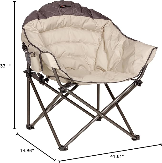 Lippert Big Bear Duotone Camping Chair - Sand with Dark Grey Accent Comfortable Round Shape Oversized Pillow Cushions Powder Coated Steel 600D Polyester Fabric 300 lb. Capacity 2022114816