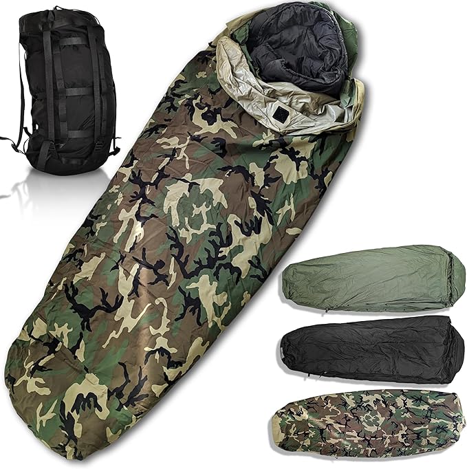 Military Sleeping Bag System Tactical Gear – 4-Part Modular Sleeping Bags Cold Weather Includes Stuff Sack Bivy Cover Intermediate Cold Weather and Patrol Bag – Waterproof and Lightweight
