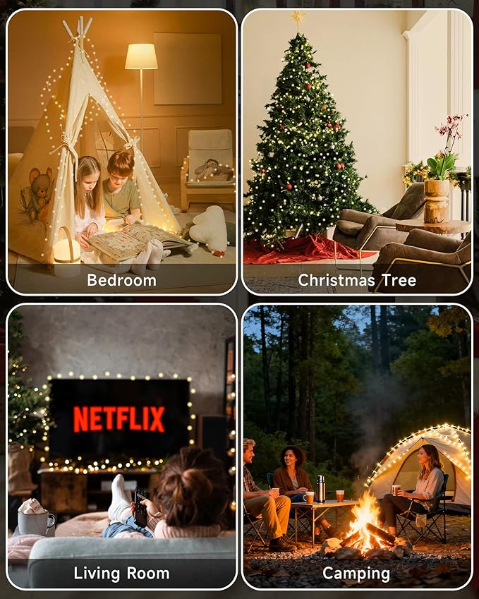 165 FT 500 LED Christmas Lights Outdoor Indoor Plug in Warm White String Lights for Outside Waterproof Connectable Clear Wire Twinkle Light for Christmas Tree Bedroom Classroom Party Decor