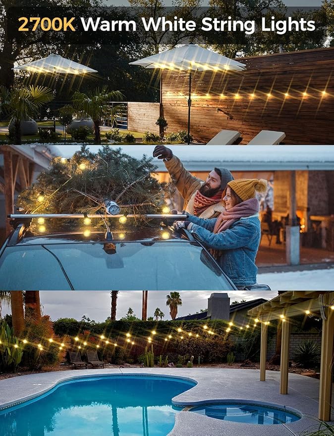 XMCOSY+ Smart Outdoor String Lights 75Ft G40 Globe Patio Lights with 34 Dimmable LED Bulbs WiFi &amp APP Control Work with Alexa Extendable Waterproof LED String Lights for Outside Porch Backya