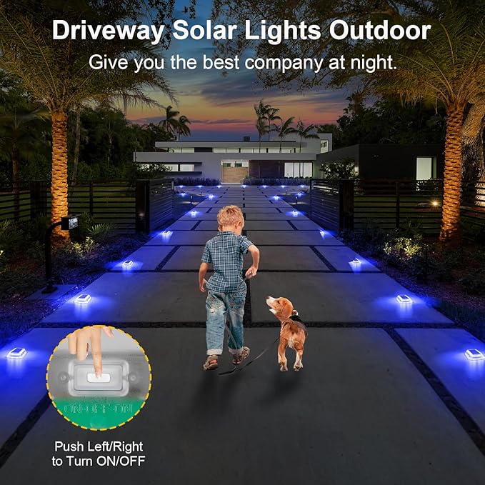 T-SUN Solar Deck Lights Outdoor Waterproof Deck Lights Solar Powered Driveway Marker Light for Fence Front Door Step Stair Garden Sidewalk Pathway Dock Porch Backyard (Blue 12 Packs)
