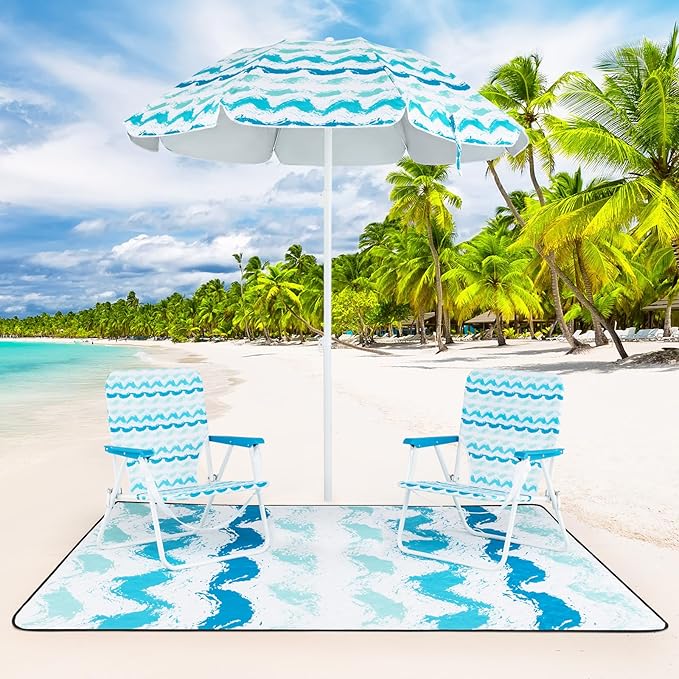 Tangkula 4 Pieces Beach Chair Set 2 Backpack Beach Chairs with Umbrella &amp Blanket Cup Holder &amp Armrests UPF50+ Folding Beach Umbrella with Tilt Adjustment Carrying Bag &amp Sand Anchor (B