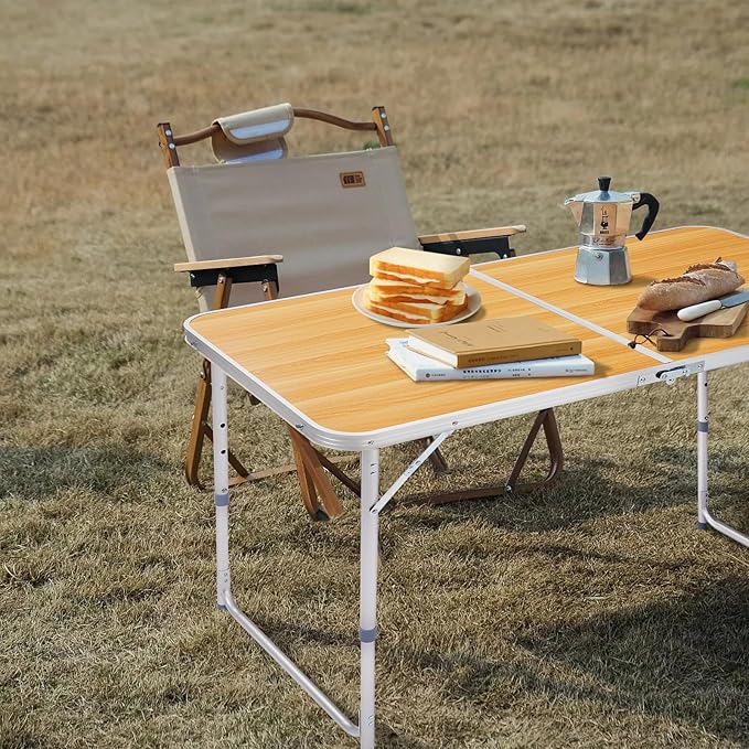 Portable Camping Table with Carrying HandleOutdoor Folding TableFolding Dining Tablefor Camping and Party (Wood Grain 4ft)