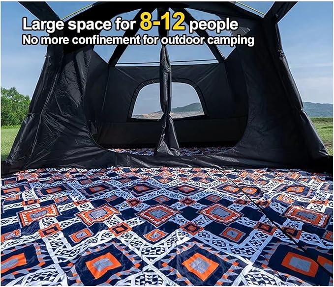 Three-Season Tent 8-12 Person Outdoor Camping Family Tent Double Layers Oversize 2 Rooms Thickened Rainproof Canopy Family Camp Tour Equipment