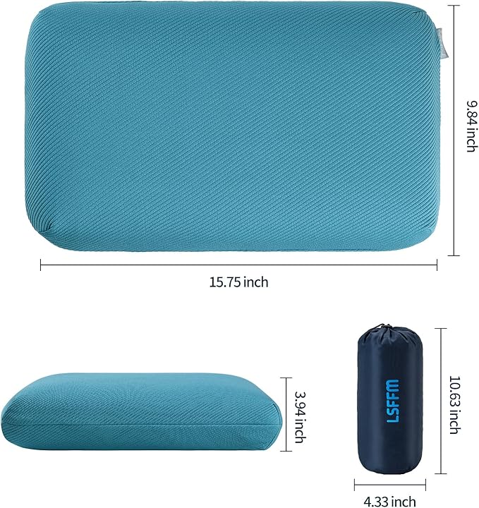 Memory Foam Travel Pillow Camping Pillow for Sleeping with Portable Bag Easy to Carry Small Foam Pillows Double-Layered Pillow Cover (Peacock Blue)