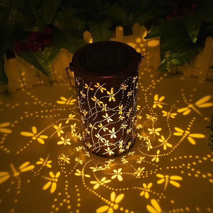 YISITEONE 4-Pack Dragonfly Outdoor Solar Lanterns Garden Waterproof Metal Hanging Decor Lights for Patio Yard Pathway Lawn Front Porch Birthday Gardening Gifts for Women Mom Grandma