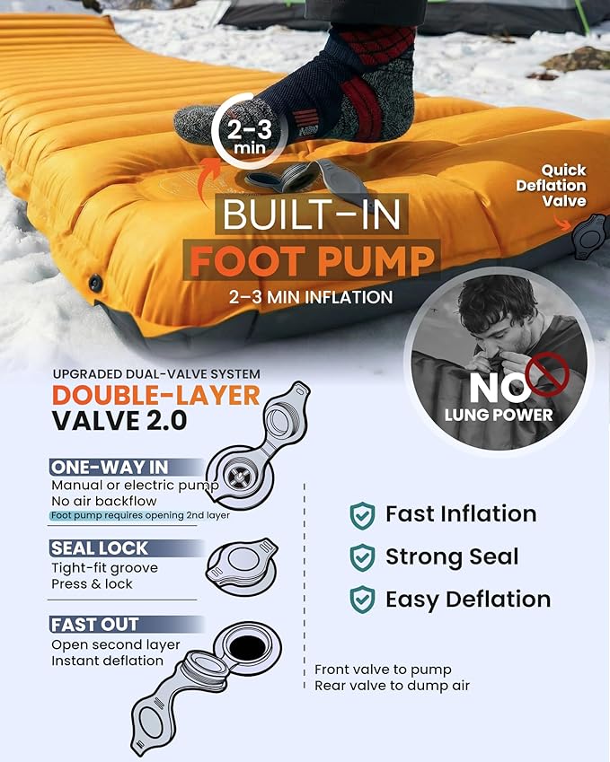 ZOOOBELIVES Inflatable Camping Sleeping Pad 4-Inch Thick Full Air Support No Bottoming Out for Side Sleepers Camping &amp Backpacking Mattress with Built-in Foot Pump Durable &amp Compact – Airl