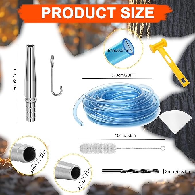 Maple Syrup Tree Tapping Kit with 5 Stainless Steel Maple Tap Spiles &amp Maple Syrup Cone Filter Holder Stand with Thermometer
