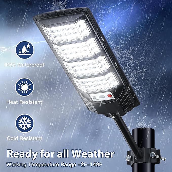 2 Pack Solar Street Lights Outdoor Waterproof6500K LED Motion Sensor LightsDusk to Dawn Solar Flood Lights with RemoteParking Lot LightCommercial Area Lighting for Outside