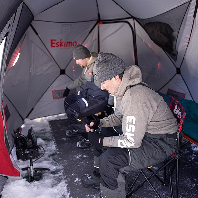 Eskimo® Outbreak 850XDP Pop-Up Portable Ice Fishing Shelter No-Trip Door 7-9 Person Red/Black 50850