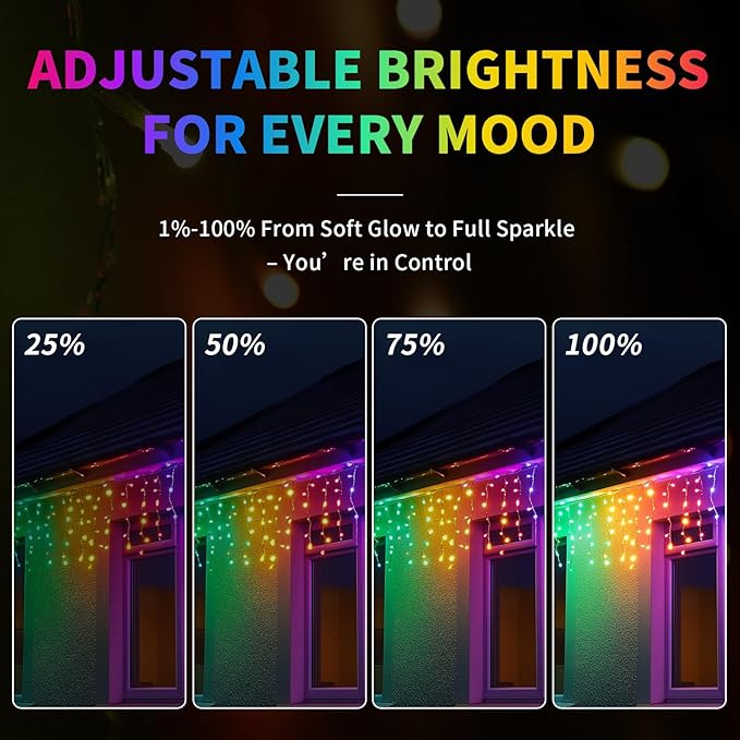 66FT Smart RGB LED Icicle Lights for Outdoor - App Controlled Waterproof Christmas Lights with Music Sync &amp DIY Color Modes for Holiday Party &amp Garden Decoration 608 LED