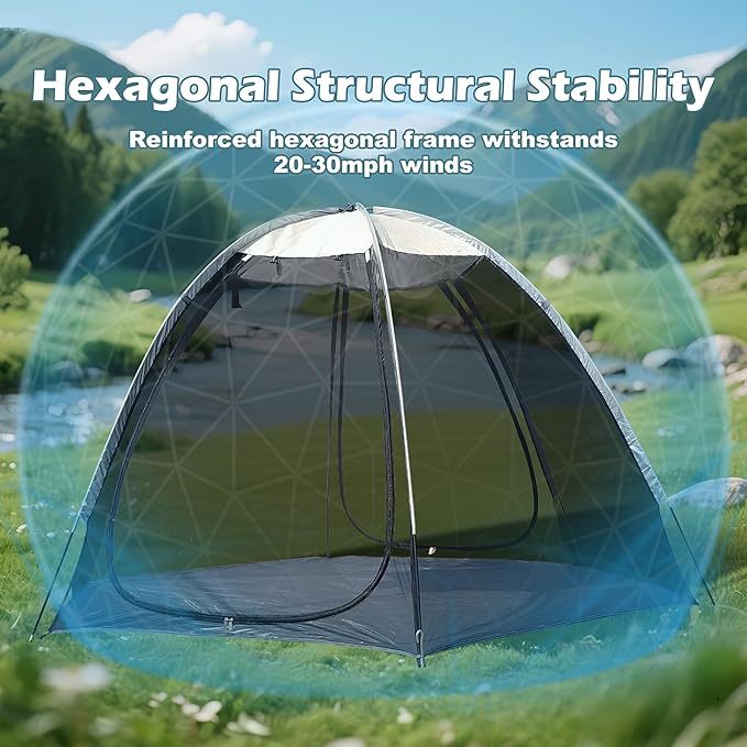 4-6 Person Gazebo Tent with Mesh Walls&ampWaterproof Floor for Backyard Gatherings Picnics and Outdoor Events
