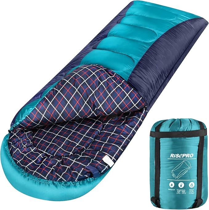 Flannel Sleeping Bag Lightweight Portable Waterproof 3-4 Seasons Warm Cold Weather Sleeping Bag for Adults &amp Kids - Indoor &amp Outdoor: Camping Backpacking Hiking