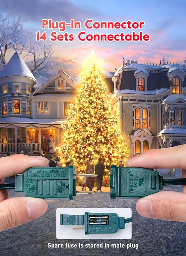 Brightown 50FT C7 Clear LED Christmas String Lights Outdoor Connectable with 50+2 Bulbs(2 Spare) 0.6W Bulbs Vintage Hanging Lights for Xmas Holiday Party Patio Roofline House Decor