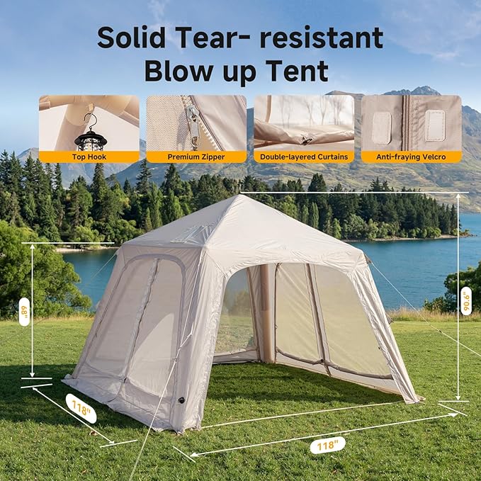 Inflatable Blow Up Tents for CampingWaterproof Oxford Hot Tent with Manual PumpSpacious Easy Setup Inflatable Camping Air Tent for Family Glamping