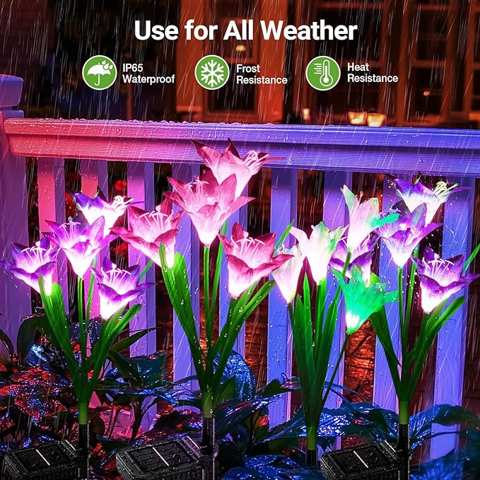 KOOPER Outdoor Solar Lights 10 Pack Solar Garden Light with Bigger Lily Flowers Waterproof 7 Color Changing Solar Lights Outdoor - Bigger Panel for Patio Yard Garden Decoration Gift for Mom
