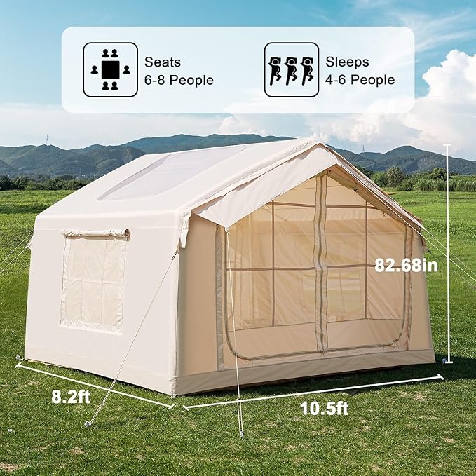 Inflatable Tents for Camping Blow Up Tent with Hand Pump Easy Setup Inflatable Hot Tent with Stove Jack Waterproof Oxford Air Glamping Tents for Camping Adult 4 Person Upgrade Version
