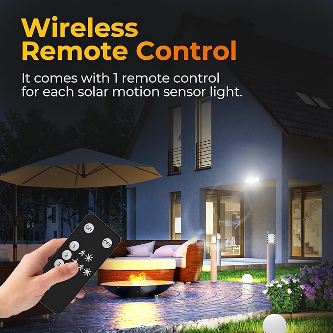 Solar Motion Sensor Outdoor Lights 3 Modes LED Security Flood Light with Remote Control IP65 Waterproof Solar Powered Outside Wall Light for Garden Patio Garage Yard (White 2 Pack)
