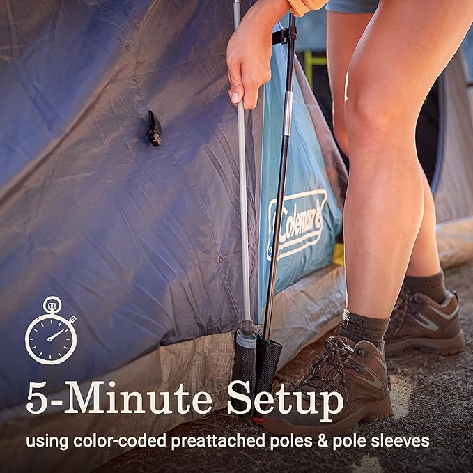 Coleman 4/6/8/10 Person Skydome Dark Room Tent with Rainfly 5 Minute Setup Blocks 90% of Sunlight 20% More Headroom Than Traditional Tents