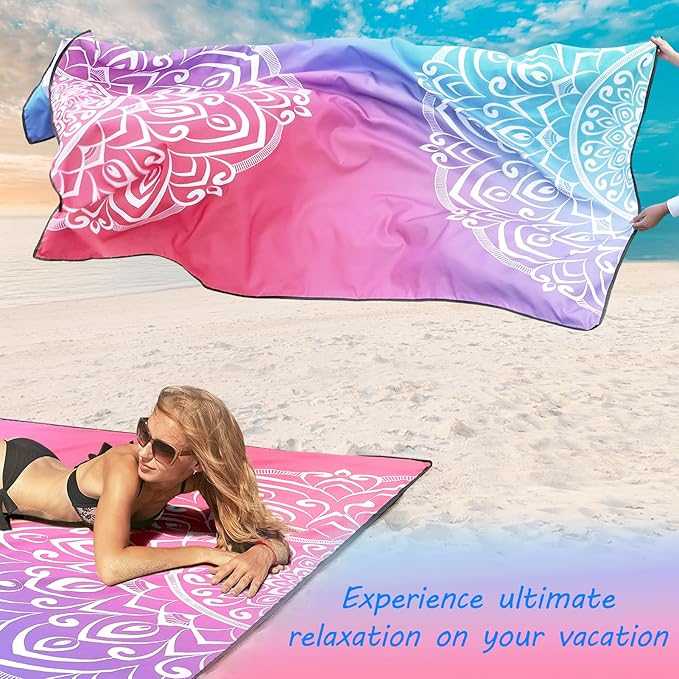 AISPARKY Beach Blanket Waterproof Sandproof Oversized Large Beach Mat 79 X 83/120x108 for 1-8 Adults Quick Drying&ampCompact&ampLightweight Picnic Mat Vacation Essentials for Beach Camping Tr