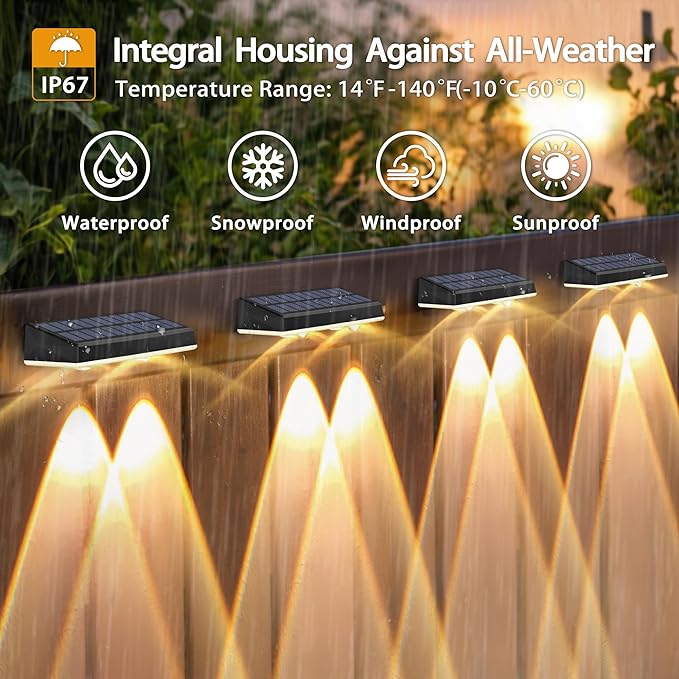 Solar Fence Lights Outdoor 20-Pack 120LM Fence Lights Solar Powered IP67 Waterproof Dusk to Dawn Auto On/Off 12+ Hours for Outside/Backyard/Wall/Step/Patio/Deck/Pool (Warm White &amp RGB 7 Colors)