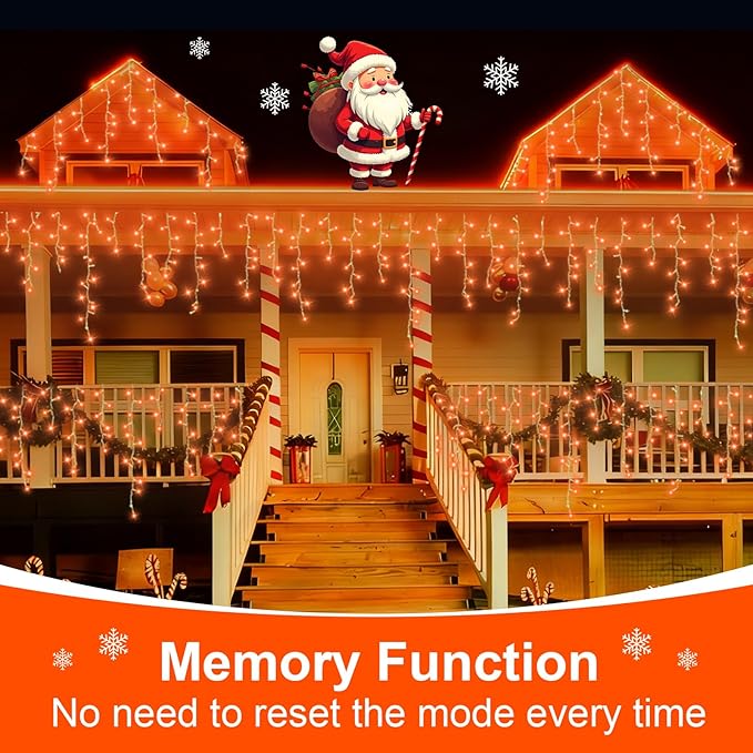 QITONG Orange Icicle Lights for Outside 33ft 400 LED String Light with 8 Modes Clear Wire Connectable Icicle Christmas Lights Indoor Plug in for Halloween Thanksgiving Fall Décor