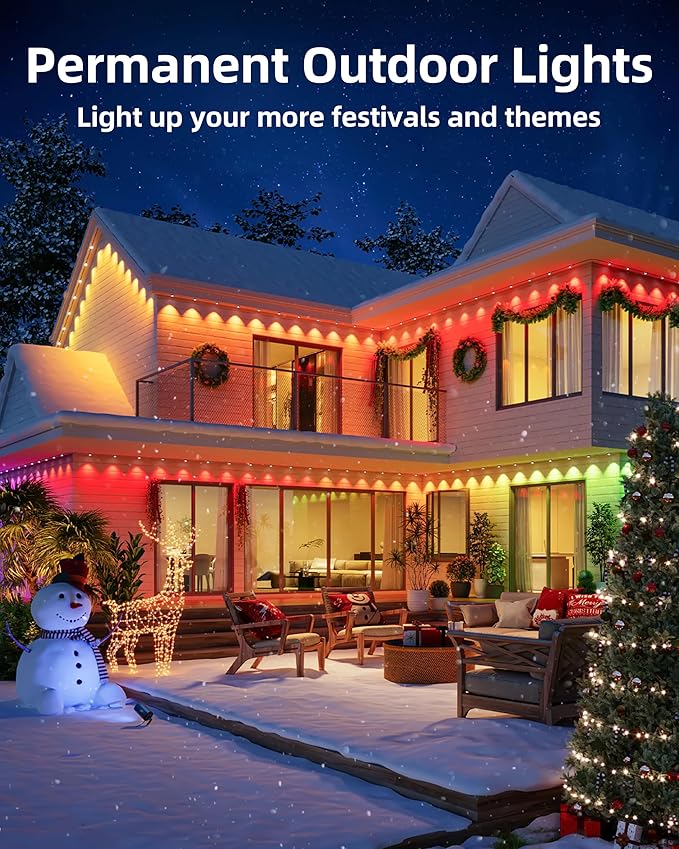 Permanent Outdoor Lights 63.6ft with 36 RGBIC LED Light with App Control Waterproof Permanent Christmas Lights for Outside Roofline Decor Garden Decor HouseParty Holiday Xmas Decoration