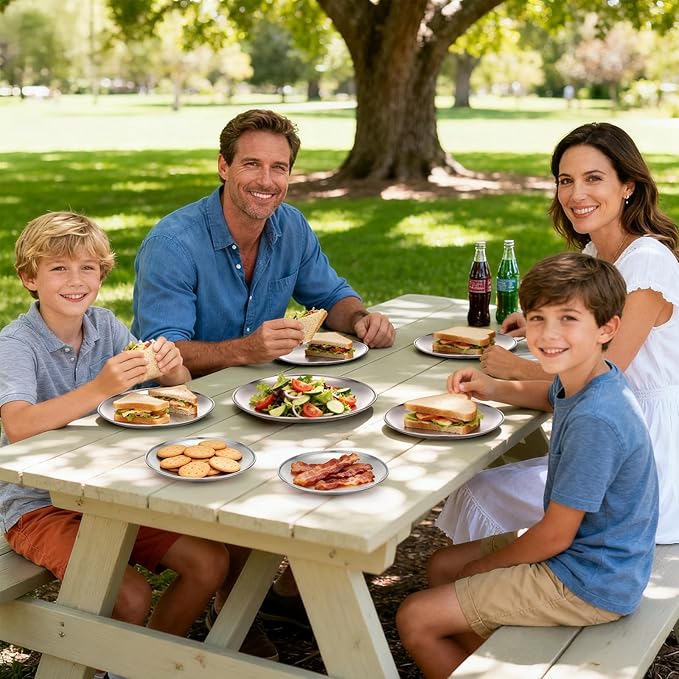 8 Stainless Steel Plates 7.8 inch Small 201 Metal Camping Plate Reusable Food Serving Dish Snack Eating Dishes Round Shatterproof Brushed Finish Silver Dish for Dinner Oven Dishwasher Safe
