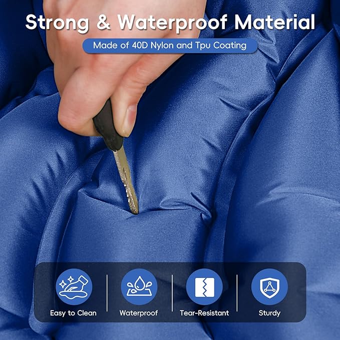 Double Sleeping Pad for Camping 4 Extra-Thick Self Inflating Camping Mattress for 2 Person with Pillow Built-in Foot Pump Portable Sleeping Mat for Backpacking Hiking Traveling Tent