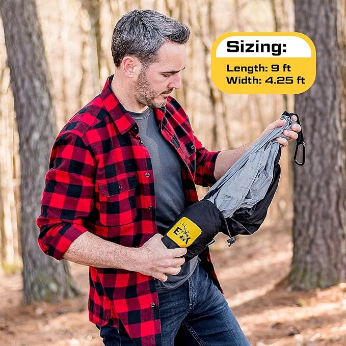 ELK Single Hammock with Tree Straps - Lightweight Parachute Nylon for Outdoor Adventures (Black/Gray Single)