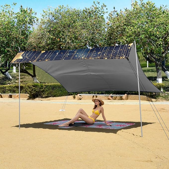 Bolaz Beach Canopy Tent Sun Shade9'×10.5' Large Family Beach Shade UPF50+- Outdoor Shade for Camping Trips FishingStar Moon