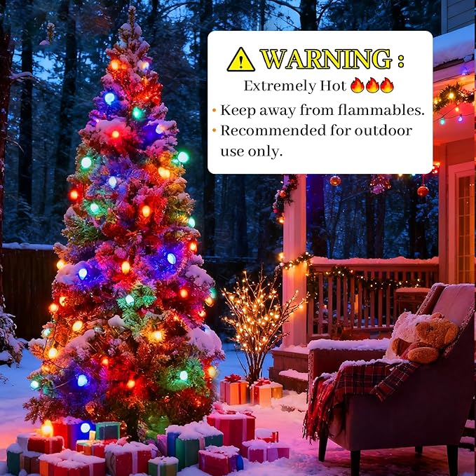 Christmas Decorations - 50 Feet C7 Vintage Christmas Lights Multicolor Christmas Tree Lights Outdoor Christmas String Lights with 50+5 Pack Bulbs for Christmas Tree Home Patio Yard Decor E12 Base