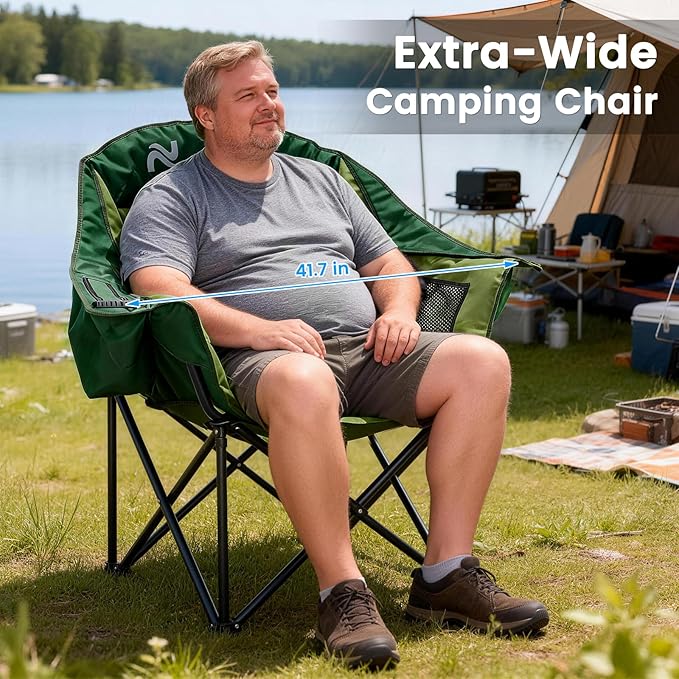 ABORON Oversized Camping Chair Portable Folding Chair with Cooler Bag &amp Cup Holder Heavy Duty Lawn Chair for Camping Patio Backyard Supports 400 lbs