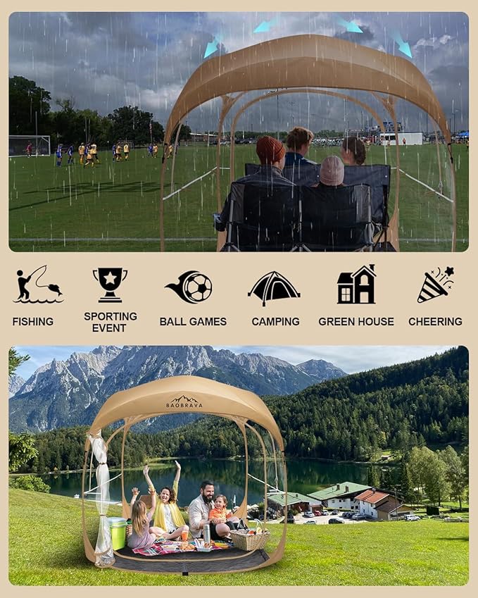 Pop Up Sports Tent - Thick PVC Scratch-Resistant Bubble Clear Tent Instant Weather Proof Pod with Extra Top Cover for Soccer Football Games Outdoor Events 3-4 Person