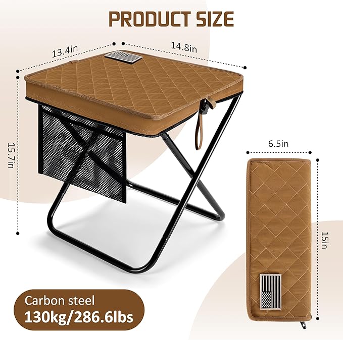 LiKiLiKi Extra Large Foldable Backpack Stool Heavy Duty Thickened Collapsible Portable Pocket Chair Compact Pocket Size Travel Seat for Hiking Fishing Picnic and Outdoor Activities (Brown)