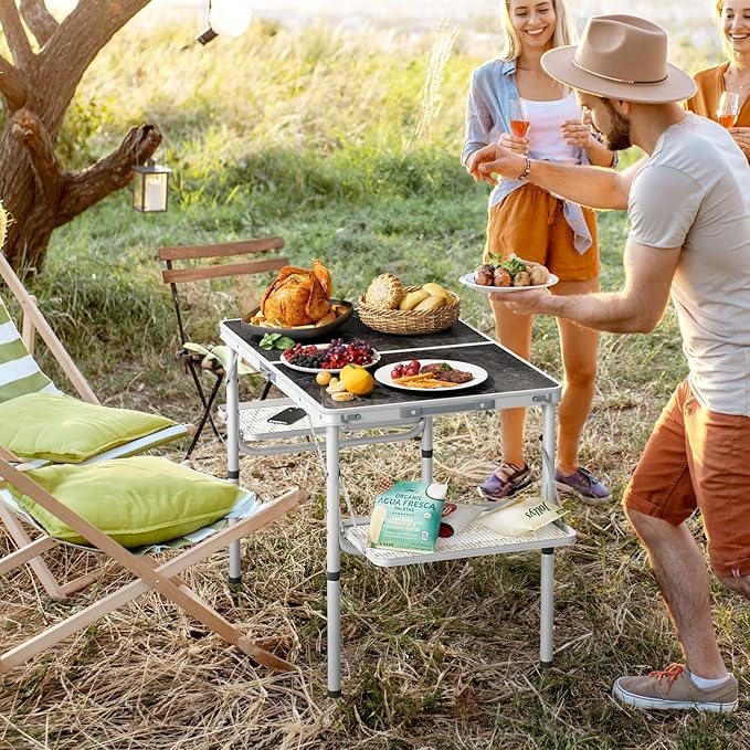 Titanker Folding Camping Table 3ft Folding Picnic Table Camp Tables Portable Foldable 50% Extra Side Space Outdoor Patio Table Camping Essentials Aluminum Light Solid Silver