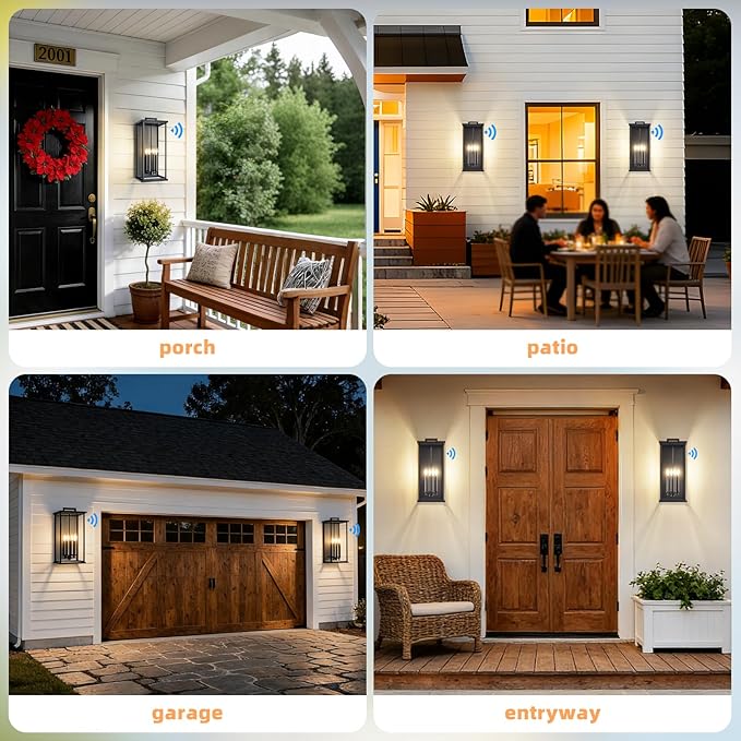 Dusk To Dawn Extra Large Outdoor Wall Lantern-4 LightOutdoor Wall Light Fixtures For Patio PorchBlack Exterior Wall SconceWaterproof Outside Garage LightsE12 Base1 Pack24H*10.2L*9.8W