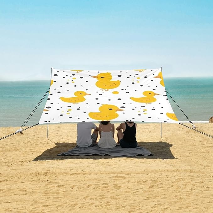 Cute Yellow Duck with Polka Dot Camping Sun Shelter Beach Tent Portable Beach Sun Shade Outdoor Canopy for Camping Trips Fishing Picnic