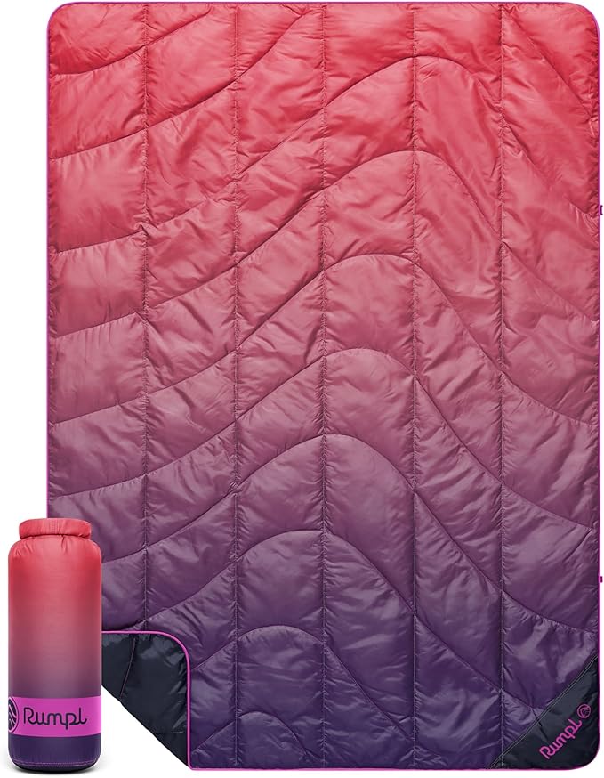 Rumpl Travel Puffy Blanket Ultra-Packable Travel-Size Warmth and Comfort Berry Fade