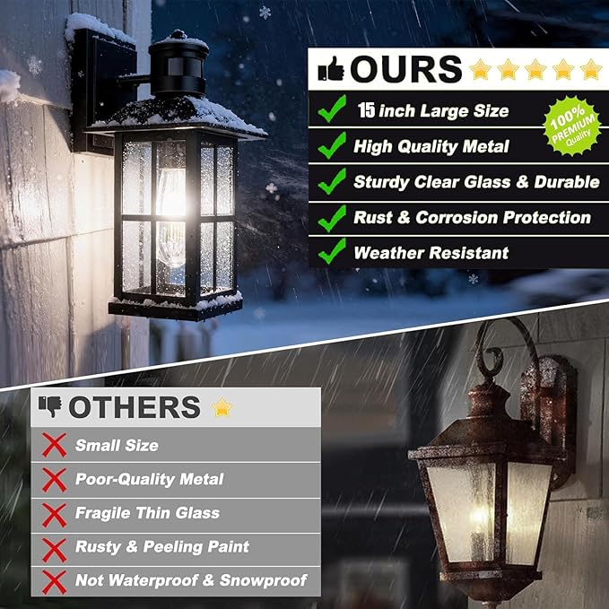 15 Large Outdoor Wall LightsModern Black Exterior Wall Light Fixture with E26 Sockets &amp Tempered GlassWaterproof Porch Lighting for Wall Exterior Waterproof Wall Lanterns (15inch-4Pack)