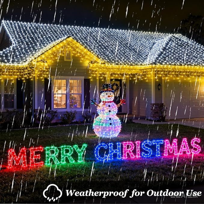612 LED String lights Indoor Outdoor 60ft Christmas Window Lights with 136 Drops 12 Modes Dimmable Curtain Lights Fairy Lights for Bedroom Holiday Wedding Party Home Xmas Decorations Warm White