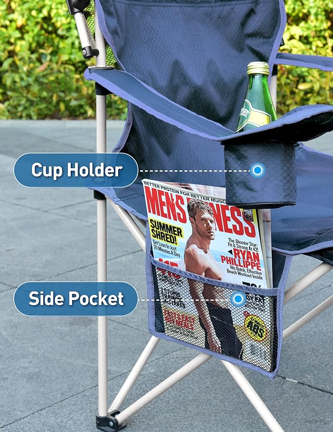 Beach Chair with Canopy Shade and Fan – 360° Rotatable &amp 3-Speed Airflow Camping Chair with Canopy and Powerful &amp Quiet Fan Cup Holder Side Pocket – Supports 330 LBS