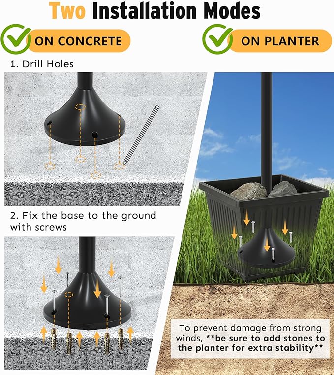 3-Head Solar Lamp Post with Planter 74 Solar Light Flower Pot Lamp Post 60Lm Waterproof Solar Light Poles for Outside Garden Patio Yard Driveway Replaceable Bulb Warm White (3000K)